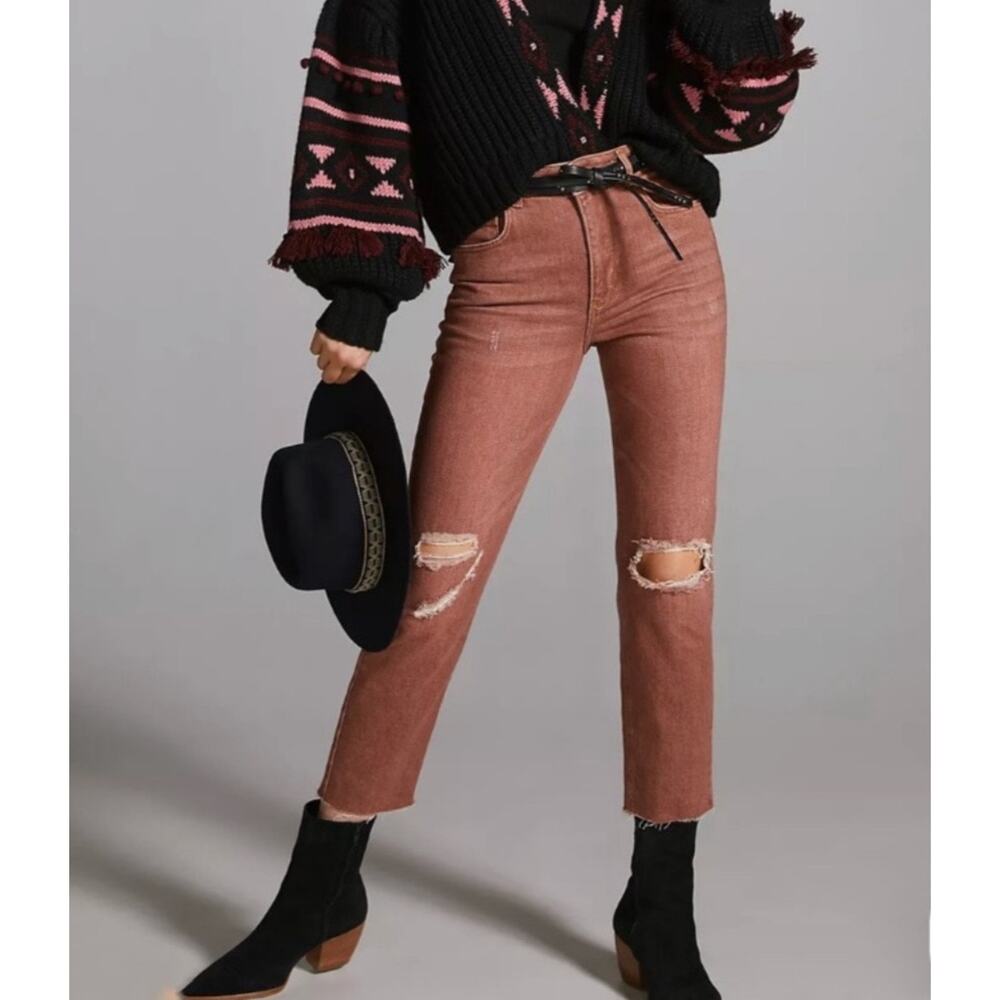 Anthropologie Pilcro The Vintage Straight Distressed Jeans in Pink 27